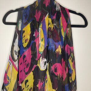 Women's Multicolor Sheer Scarf Pop Art Faces